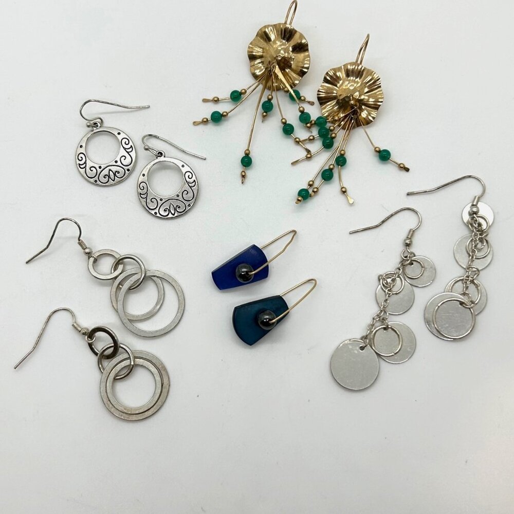 Lot Of 5 Dangle Earrings Silvertone Gold Tone Pierced Boho Vintage Modern Styles